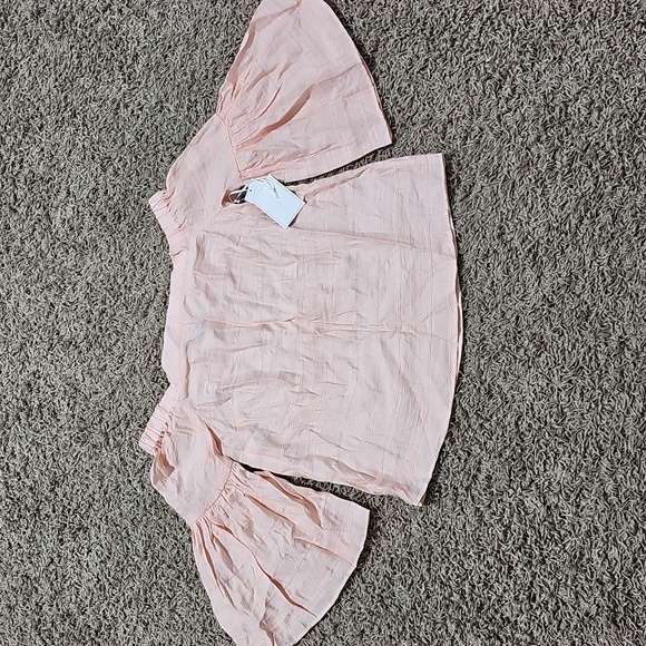 NWT 1.State Top Embroidered Off-the-Shoulder Blouse Pink XS Boho Bell Sleeve - Picture 3 of 7